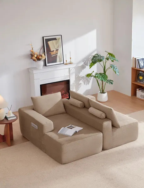 96.9" Cloud Sectional Couch with L-Shape Chaise,Modern Modular Sofa with Deep Seat, Upholstered Couches for Living Room Bedroom,No Assembly Required, (Corduroy Fabric),CAMEL-LEFT