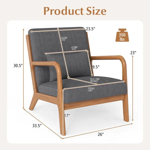 Accent Chair Corduroy Upholstered Lounge Chair with Lumbar Pillow