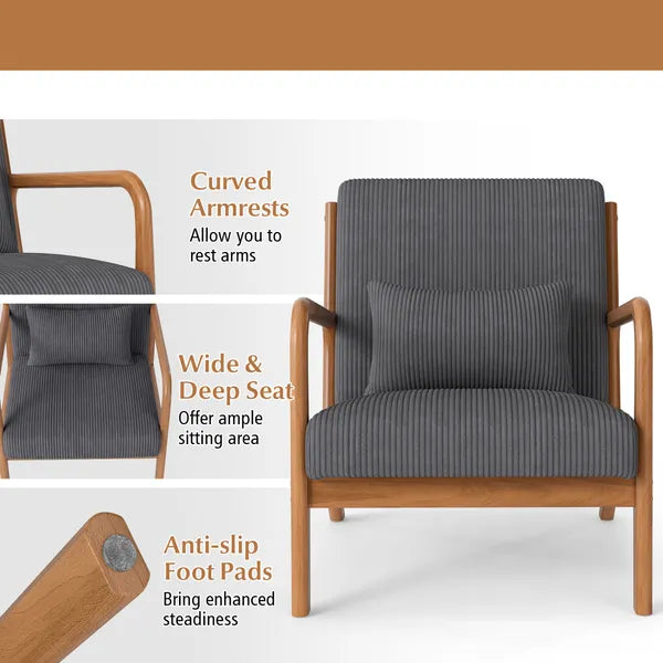 Accent Chair Corduroy Upholstered Lounge Chair with Lumbar Pillow