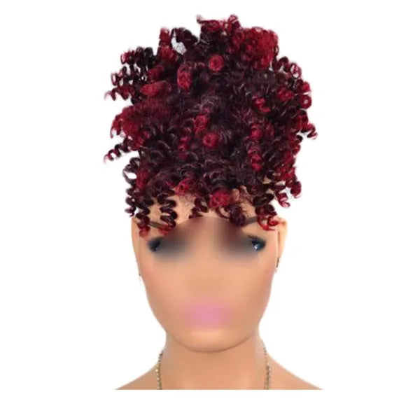 Afro Puff Drawstring Ponytail Synthetic Curly Hair Black Red