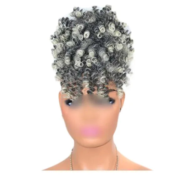 Afro Puff Drawstring Ponytail Synthetic Curly Hair Black White