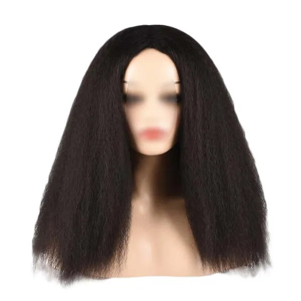 Afro Yaki Hair Straight Curly Wig Brown Black 24 Inch