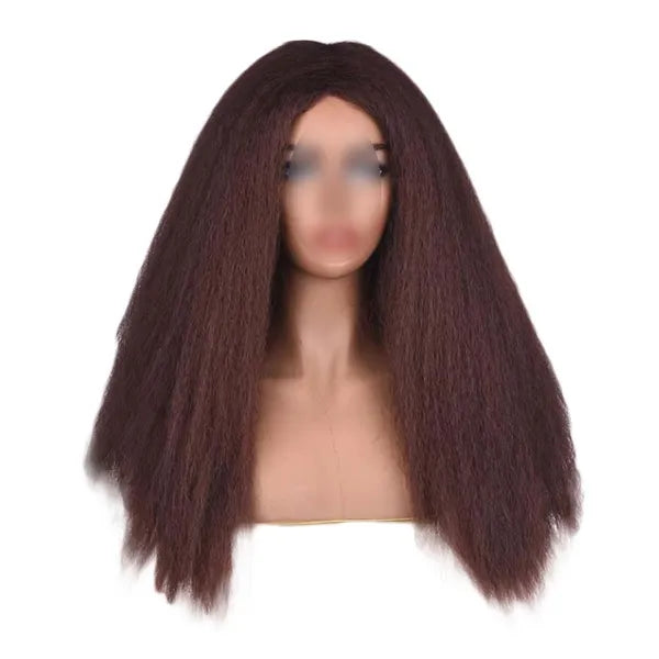 Afro Yaki Hair Straight Curly Wig Dark Brown 24 Inch