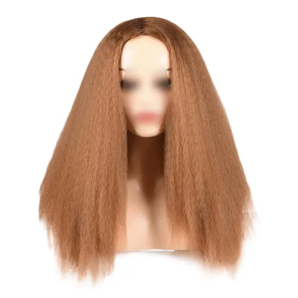 Afro Yaki Hair Straight Curly Wig Khaki 24 Inch