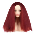 Afro Yaki Hair Straight Curly Wig Wine Red 24 Inch