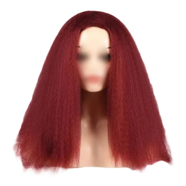 Afro Yaki Hair Straight Curly Wig Wine Red 24 Inch