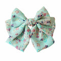 Aqua Blue Floral Bowknot Hair Barrette Handmade Chiffon