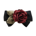 Artificial Red Rose Flower Cloth Hair Pin Bowknot Black