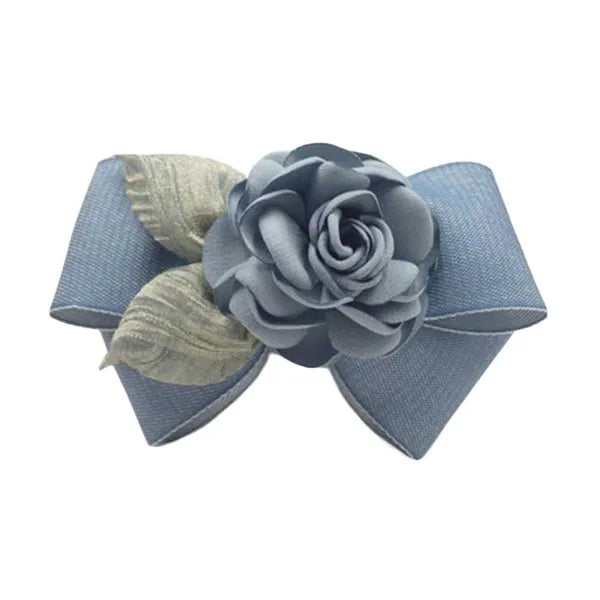 Artificial Rose Flower Cloth Hair Pin Bowknot Blue