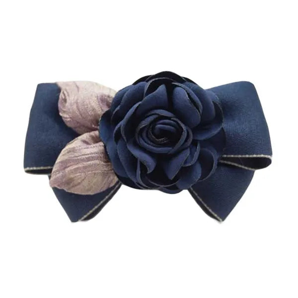 Artificial Rose Flower Cloth Hair Pin Bowknot Navy