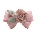 Artificial Rose Flower Cloth Hair Pin Bowknot Pink