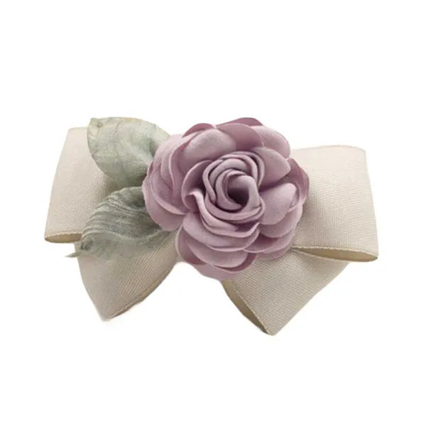 Artificial Rose Flower Cloth Hair Pin Bowknot Beige