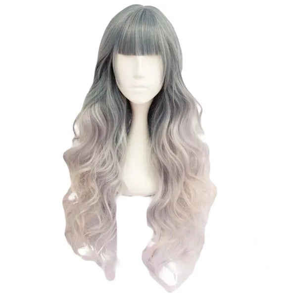 Ash Blue Fading Light Pink 65cm 2 Tone Cosplay Full Wig