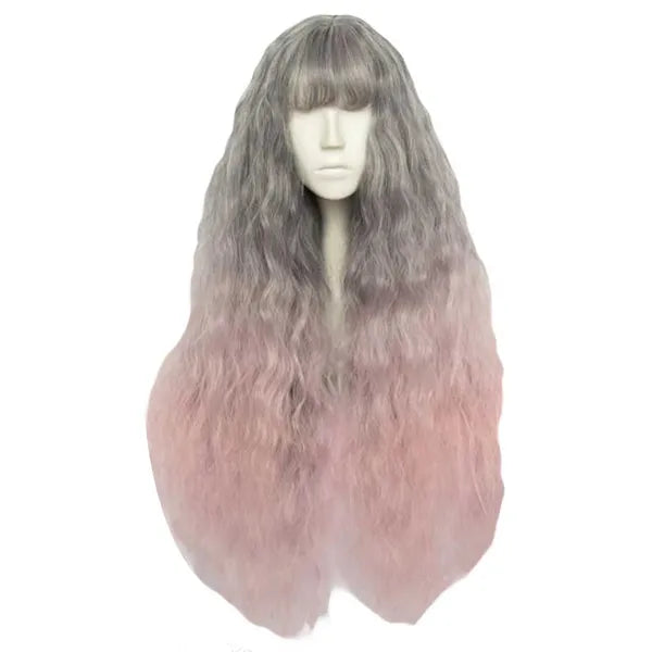 Ash Grey Fading Light Pink 65cm 2 Tone Cosplay Full Wig