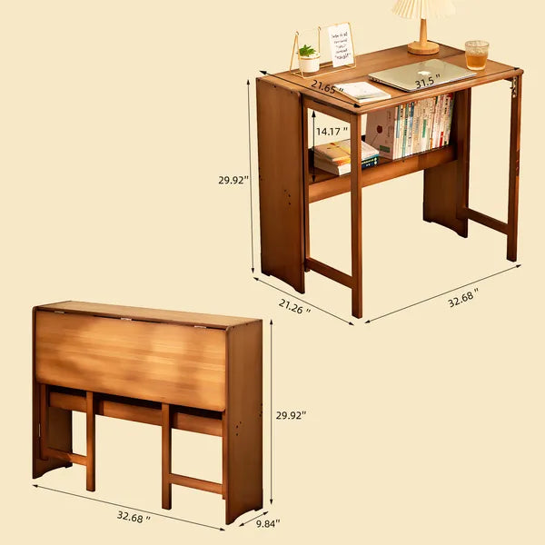 Bamboo Folding Desk,Space-Saving Computer Desk for Small Spaces, Foldable Study Table for Bedroom, Home Office, Dorm, Apartment (Walnut)