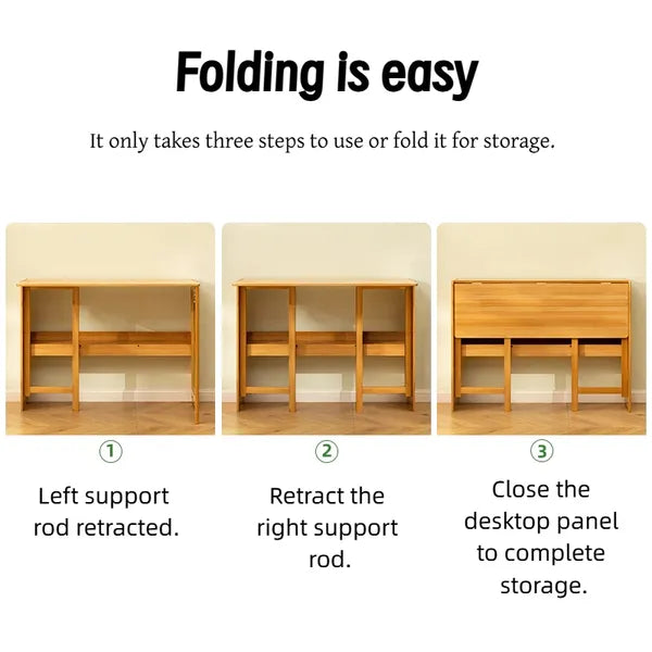 Bamboo Folding Desk,Space-Saving Computer Desk for Small Spaces, Foldable Study Table for Bedroom, Home Office, Dorm, Apartment (Walnut)