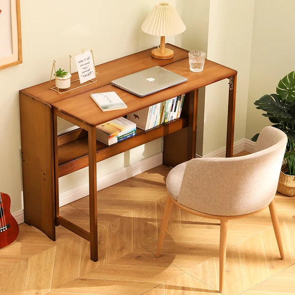 Bamboo Folding Desk,Space-Saving Computer Desk for Small Spaces, Foldable Study Table for Bedroom, Home Office, Dorm, Apartment (Walnut)