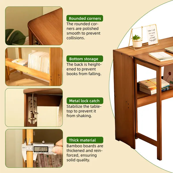 Bamboo Folding Desk,Space-Saving Computer Desk for Small Spaces, Foldable Study Table for Bedroom, Home Office, Dorm, Apartment (Walnut)