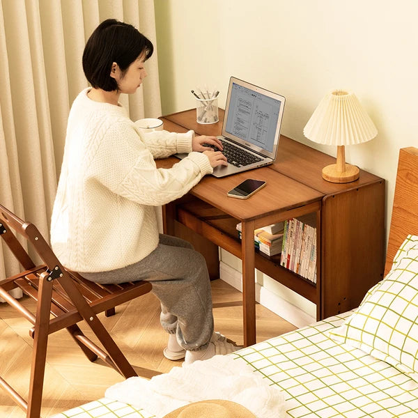 Bamboo Folding Desk,Space-Saving Computer Desk for Small Spaces, Foldable Study Table for Bedroom, Home Office, Dorm, Apartment (Walnut)