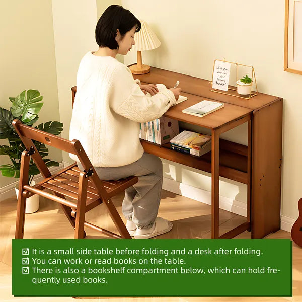 Bamboo Folding Desk,Space-Saving Computer Desk for Small Spaces, Foldable Study Table for Bedroom, Home Office, Dorm, Apartment (Walnut)