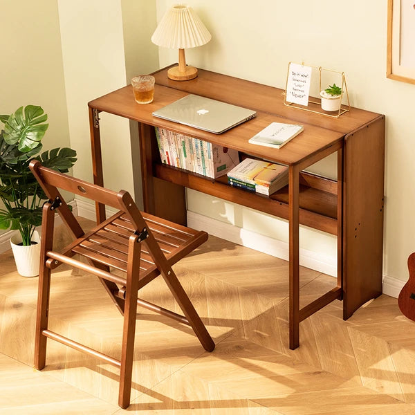 Bamboo Folding Desk,Space-Saving Computer Desk for Small Spaces, Foldable Study Table for Bedroom, Home Office, Dorm, Apartment (Walnut)