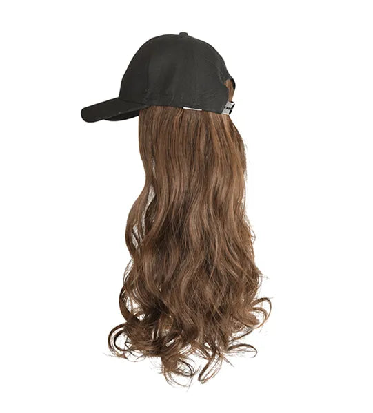 Baseball Cap with Light Brown Long Wavy Hair Wig Cap
