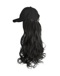 Baseball Cap with Natural Black Long Wavy Hair Wig Cap