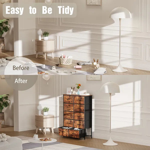 Bedside Table For Bedroom With 10 Fabric Drawers Storage Cabinet Steel Frame Closet For Clothes Storage Display Cabinet