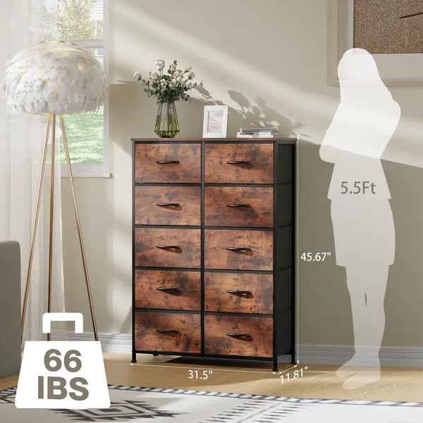 Bedside Table For Bedroom With 10 Fabric Drawers Storage Cabinet Steel Frame Closet For Clothes Storage Display Cabinet