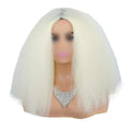 Beige White Afro Straight Bob Wig Yaki 14 Inch