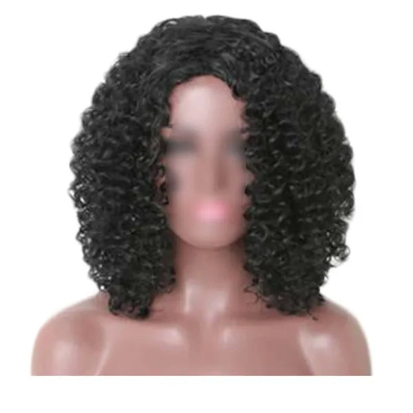 Black Afro Hair Wig Short Curly Bangs 16 Inch
