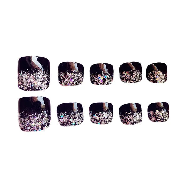 Black Artificial False Nails Bling Toenails
