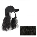 Black Baseball Cap with Fluffy Wavy Black Wig