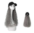 Black Baseball Cap with Grey Long Wavy Wig