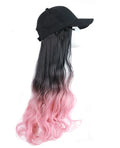 Black Baseball Cap with Pink Long Wavy Wig