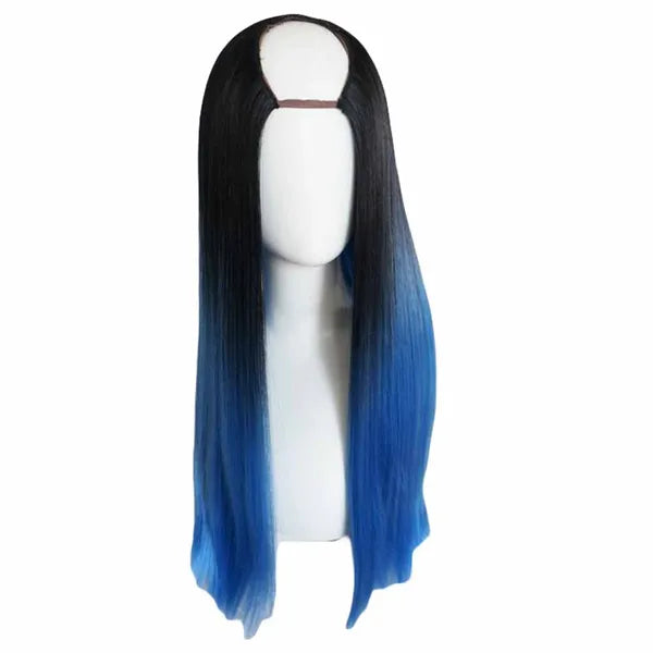 Black Blue 65cm U Shape 2 Tone Cosplay Full Wig