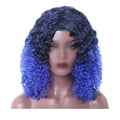 Black Blue Afro Hair Wig 2 Tone Short Curly 16 Inch