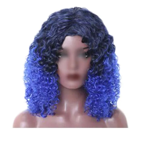 Black Blue Afro Hair Wig 2 Tone Short Curly 16 Inch