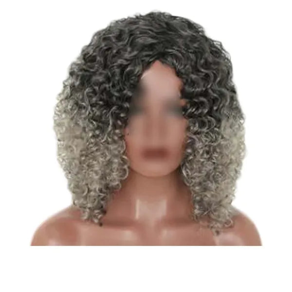 Black Dark Grey Afro Hair Wig 2 Tone Short Curly 16 Inch