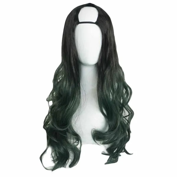 Black Green 65cm U Shape 2 Tone Cosplay Full Wig