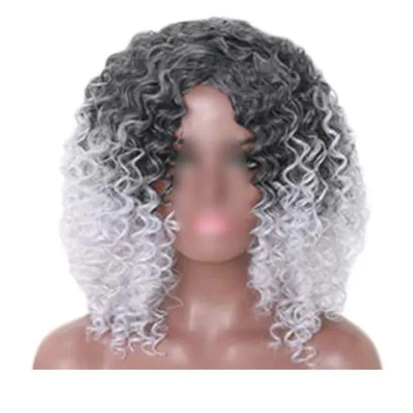 Black Grey Afro Hair Wig 2 Tone Short Curly 16 Inch
