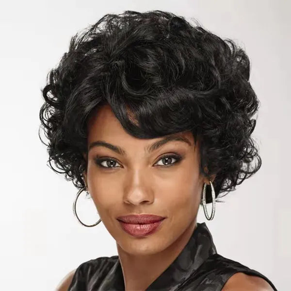 Black High-Temperature Silk Wig Short Curly Hair Rose Net