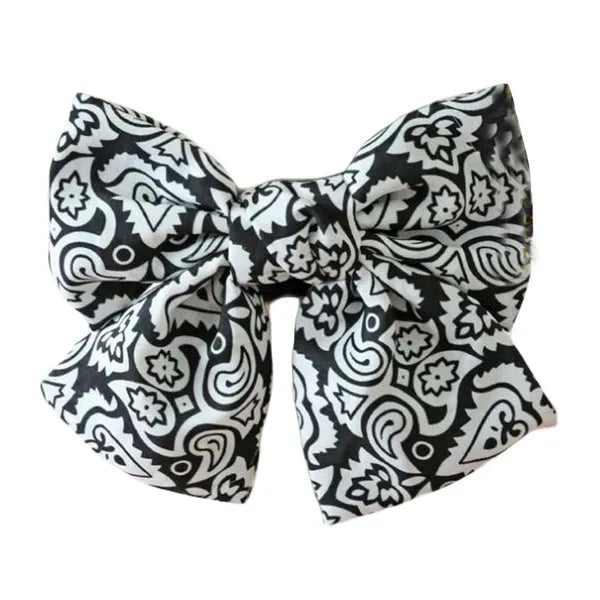 Black Large Bowknot French Barrette Handmade Chiffon