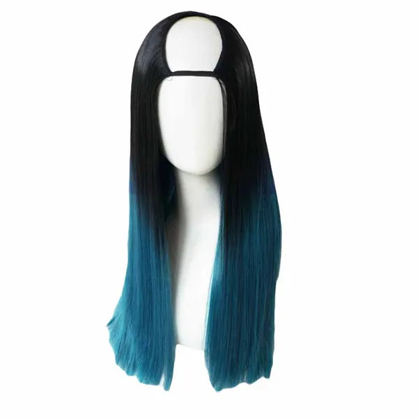 Black Peacock Blue 65cm U Shape 2 Tone Cosplay Full Wig