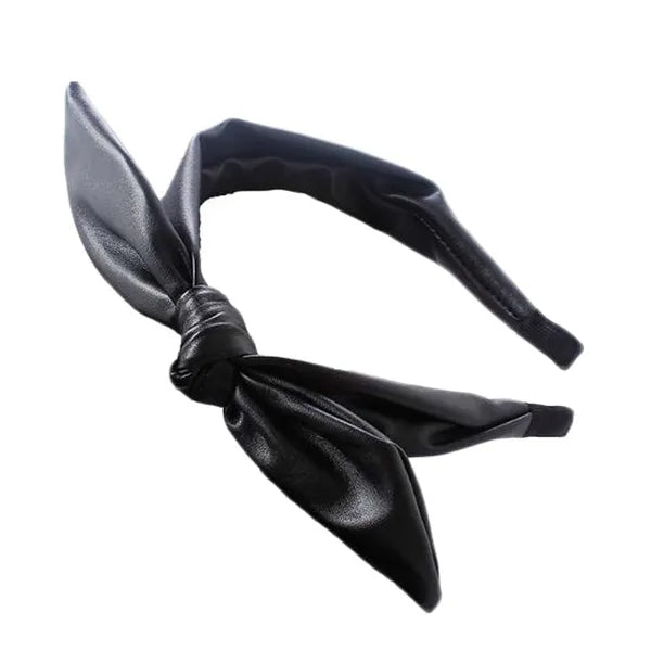 Black PU Leather Headband Large Bowknot Turban