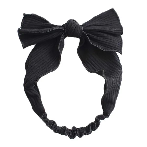 Black Simple Bowknot Stretch Hairband Solid Color