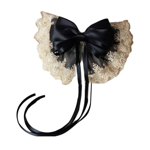 Black Vintage Lace Large Bowknot French Barrette