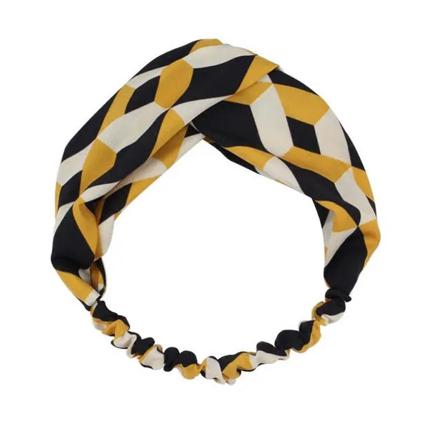 Black Yellow Nylon Head Wrap Headband Contrast