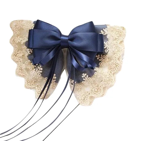 Blue Vintage Lace Large Bowknot French Barrette