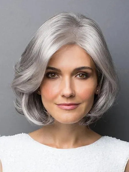 Bobble Head Wig Womens Short Hair Silver Gray